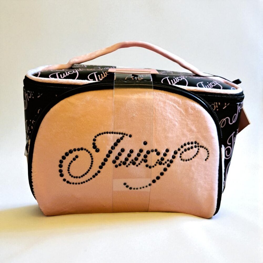 Juicy Couture Pink and Black Train Case Makeup Bag Set NWT